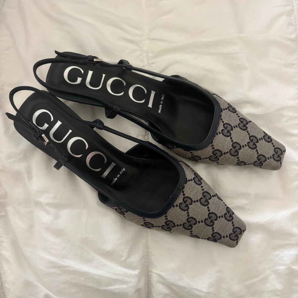Gucci Blue GG Canvas Slingback Pumps